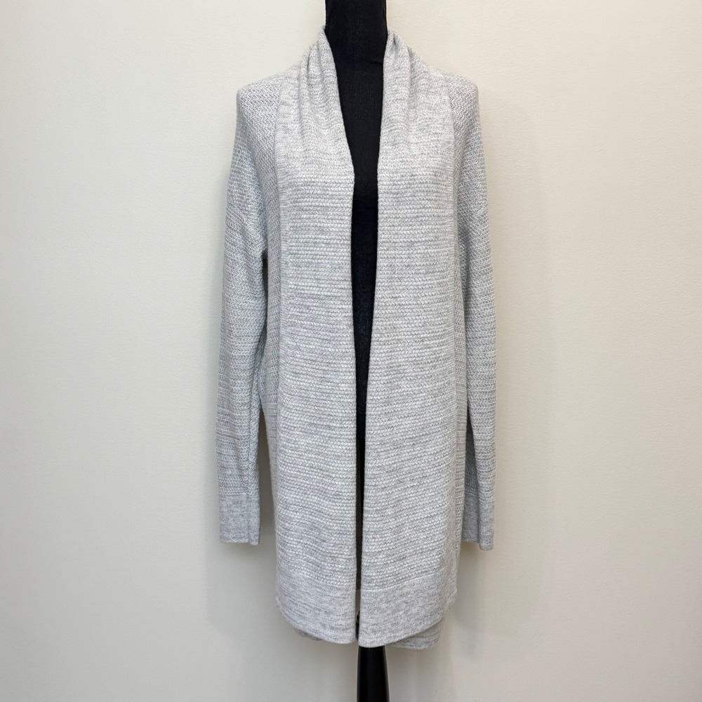 Gap Brooklyn Longline Cardigan Light Grey Heather Merino Wool Blend Women L Knit